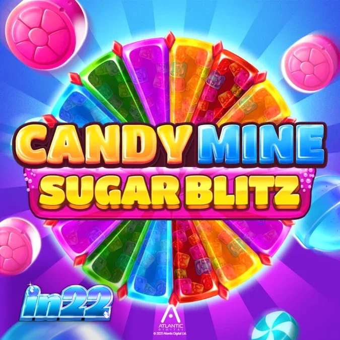 Tampilan visual slot Candy Mine Sugar Blitz dengan latar belakang tambang permen yang ceria.